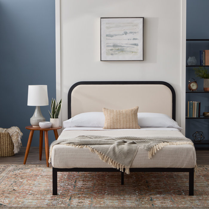 Brookside Metal Bed Frame with Rounded Upholstered Headboard & Reviews ...